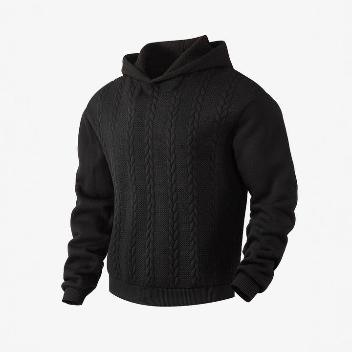 Men's knitted look hoodie with cable pattern and ribbed hem Mune Fashion