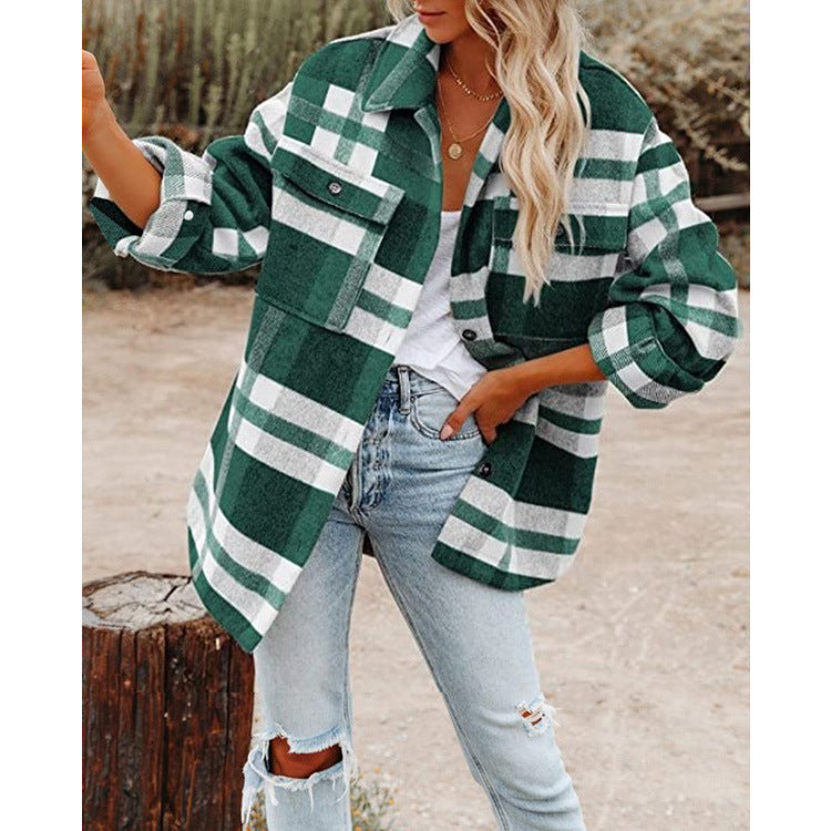Women's Oversize Check Shirt Jacket with Chest Pockets and Soft Flannel Mune Fashion