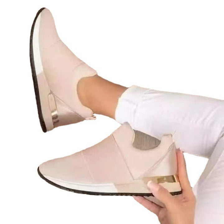 Ladies' Wedge Sneaker with Elastic Slip-On Design and Metallic Heel Cap Mune Fashion