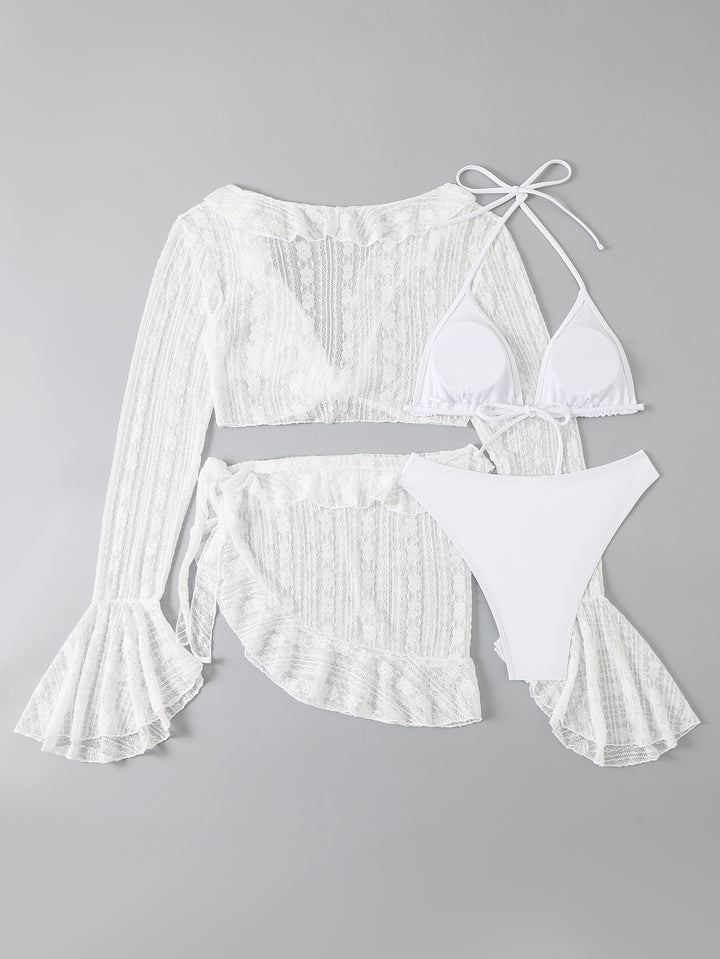 Women's two-piece swimsuit set with seductive lace top and high-waisted pants Mune Fashion