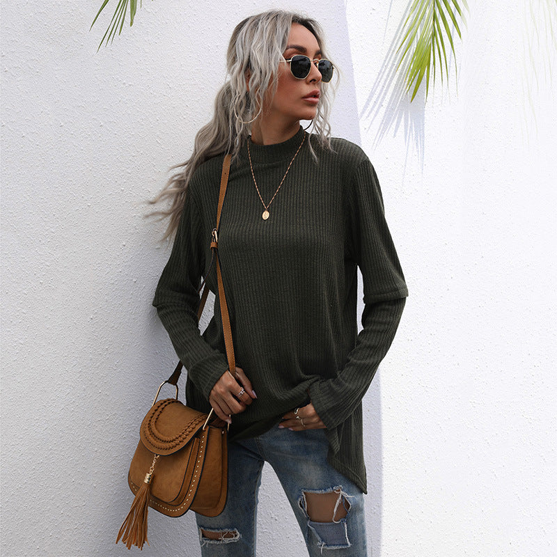 Women Oversize Waffle Knit Sweater with Stand-up Collar and Extended Sleeves Mune Fashion