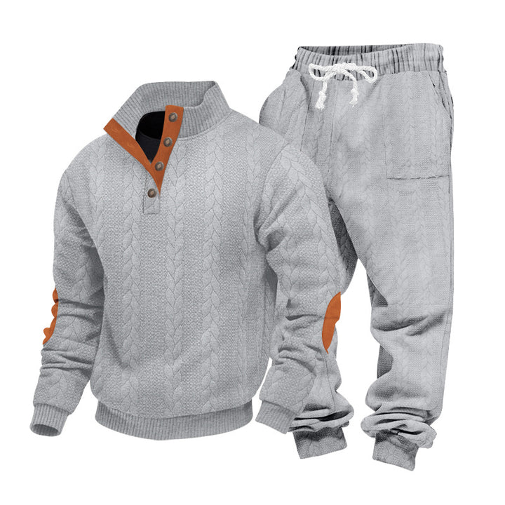 Men's knitted combination of sweater and joggers with cable pattern and elbow patches Mune Fashion