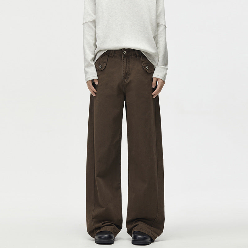 Men's Loose Cotton Canvas Palazzo Pants with Low Crotch and Patch Pockets Mune Fashion