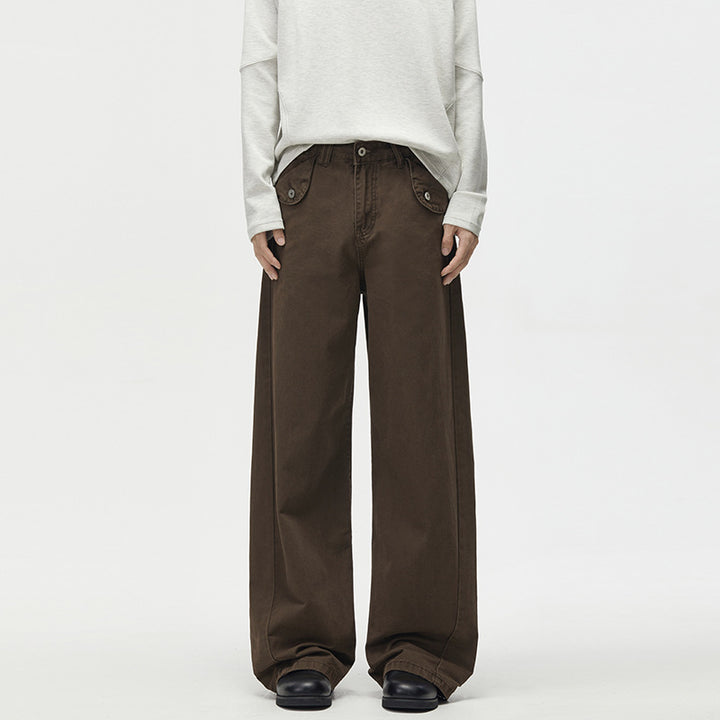 Men's Loose Cotton Canvas Palazzo Pants with Low Crotch and Patch Pockets Mune Fashion