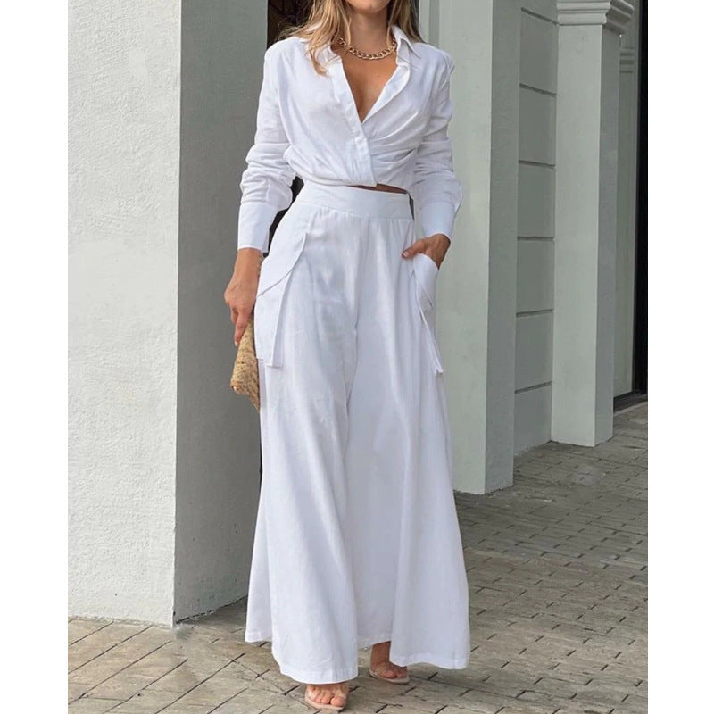 Women's high-waisted wide Palazzo pants with side cargo pocket and flowing silhouette