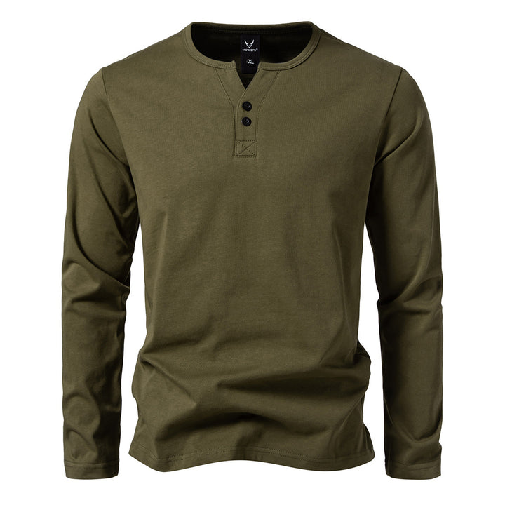 Men's long-sleeved Henley shirt with button placket, round neckline, and slim fit Mune Fashion