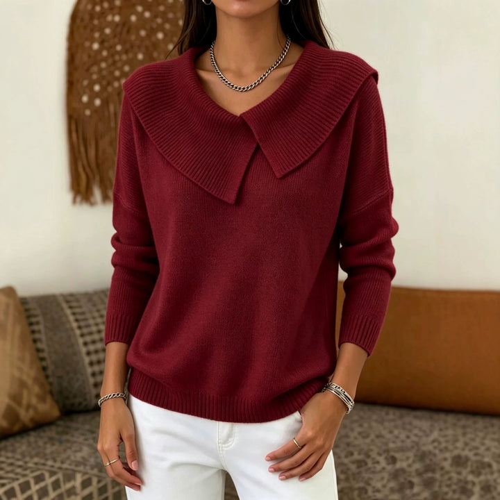 Women Oversized Turtleneck Sweater with Asymmetric Shawl Collar Mune Fashion