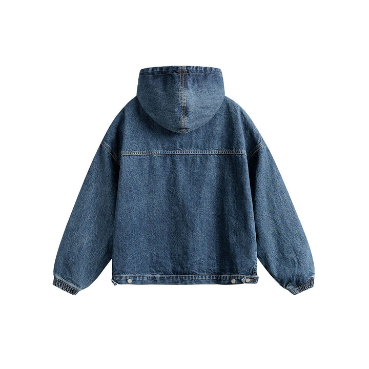 Unisex Oversize Denim Hoodie with Half Zip, Kangaroo Pocket and Drawstring Mune Fashion