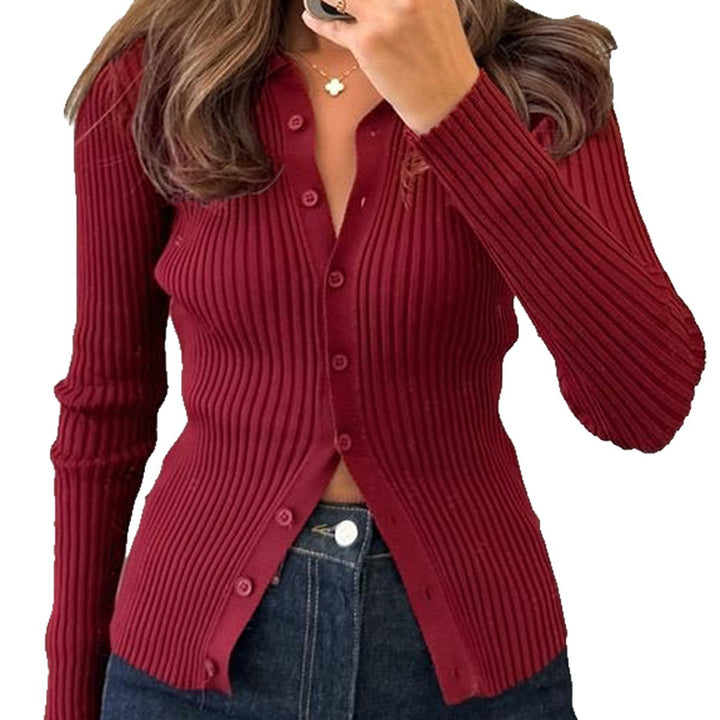 Women's tailored ribbed knit cardigan with concealed button placket and wavy hem Mune Fashion