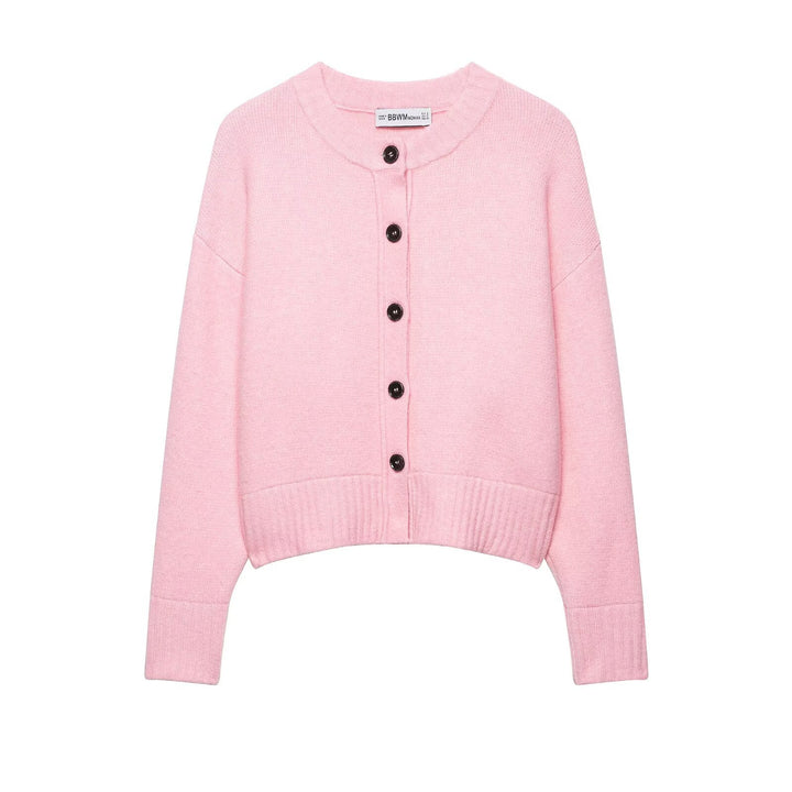 Women Cropped Cardigan with boxy silhouette, ribbed hem, and round neckline Mune Fashion