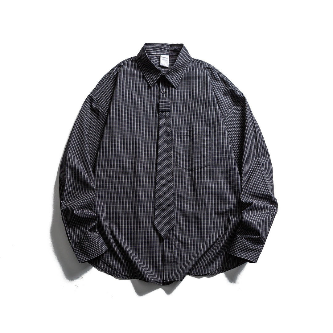 Men's Checkered Long Sleeve Shirt with Integrated Tie Placket Mune Fashion