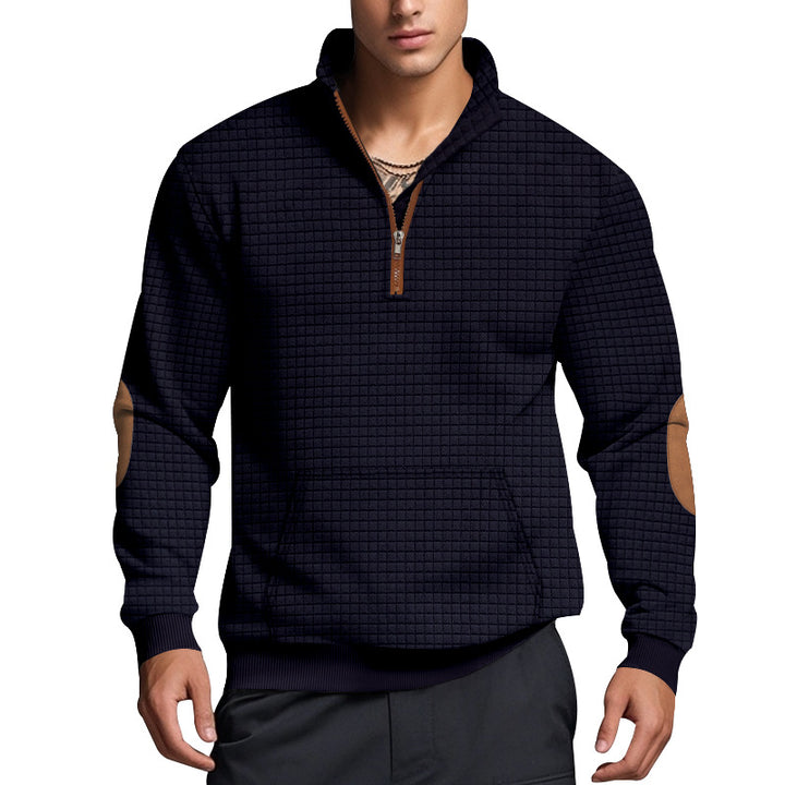Men's quilted half-zip pullover with zip collar and synthetic leather elbow patches Mune Fashion