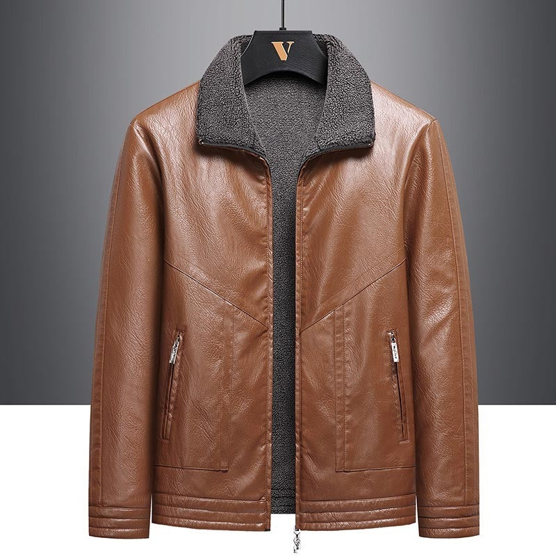 Men's Elegant Faux Leather Jacket with Teddy Lining Mune Fashion