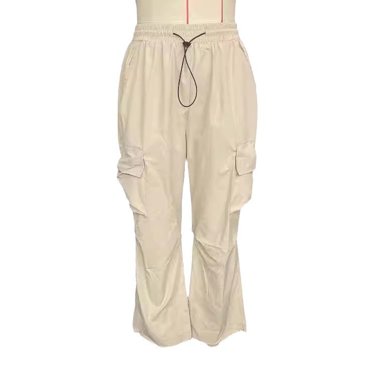 Women's loose cargo pants with wide legs, elastic waistband, and multifunctional side pockets Mune Fashion