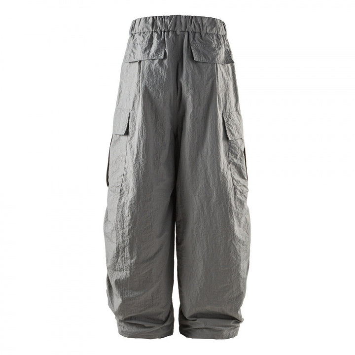 Unisex Wide Cropped Cargo Pants with Elastic Waistband, Drawstring and Overlay Pockets Mune Fashion
