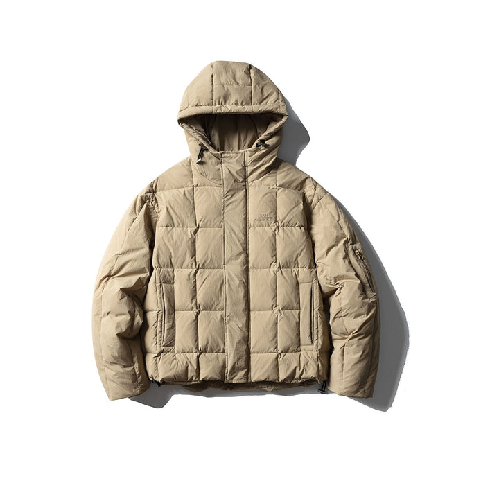 Men's Padded Hooded Anorak with Check Quilting, High Collar and Utility Arm Pocket Mune Fashion