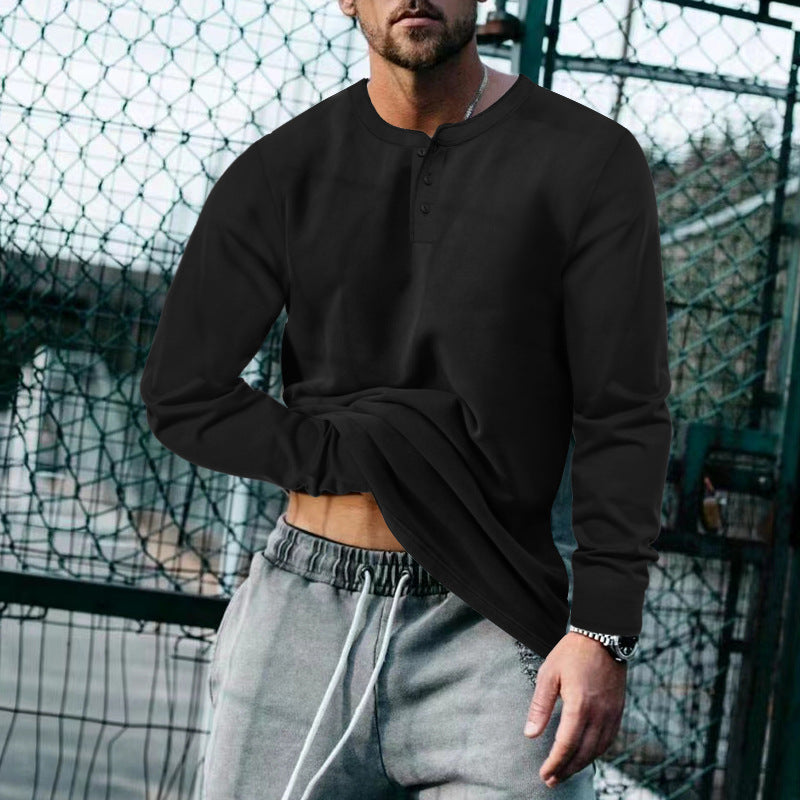 Men's Long Sleeve Henley Top made from Cotton Blend Slim Fit Mune Fashion