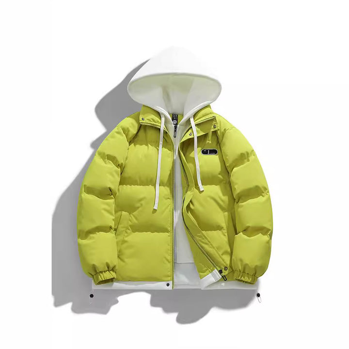 Men's Two-Layer Quilted Jacket with Removable Fleece Hood and Thermal Insulation Mune Fashion