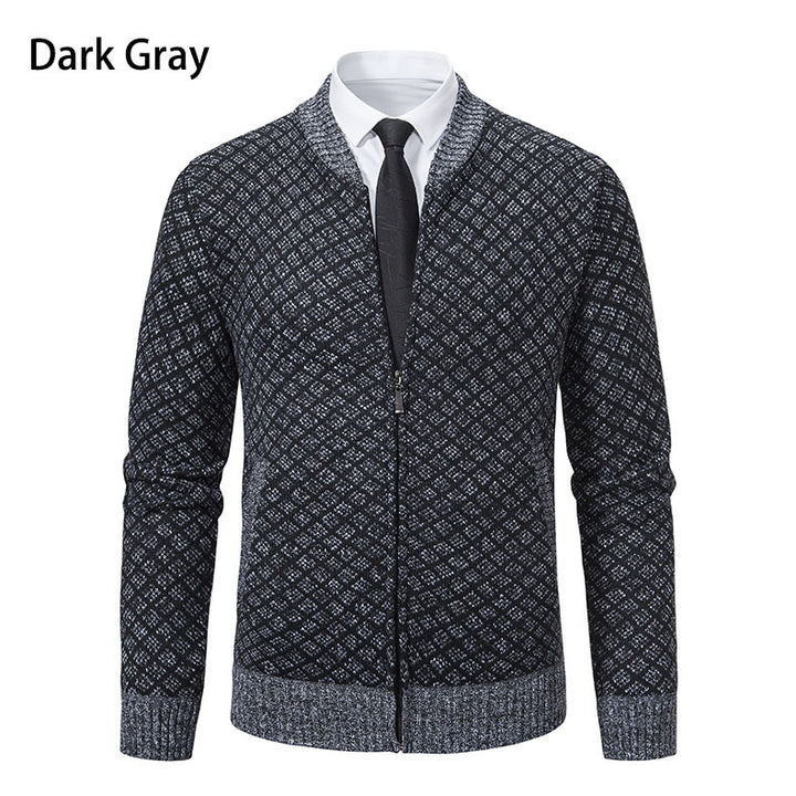 Men's knitted zip jacket with fine jacquard pattern, full zip and ribbed hem Mune Fashion