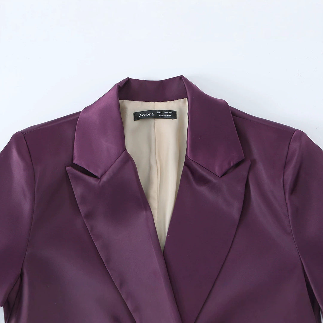 Women's Elegant Satin Blazer in Oversized Look with Shawl Collar and Flap Pockets Mune Fashion