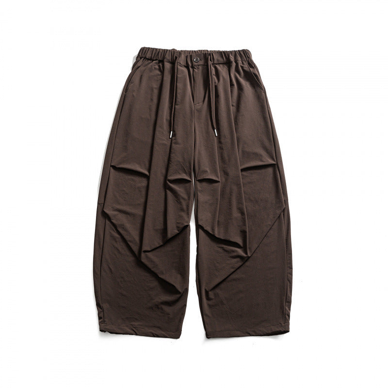 Men's Wide Cropped Harem Pants with Pleat Look, Elastic Waistband and Drawstring Mune Fashion