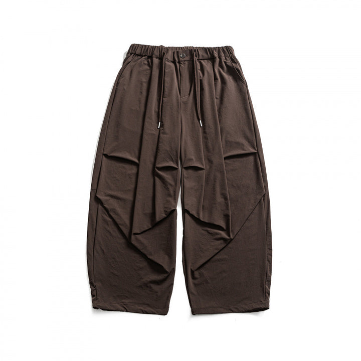 Men's Wide Cropped Harem Pants with Pleat Look, Elastic Waistband and Drawstring Mune Fashion