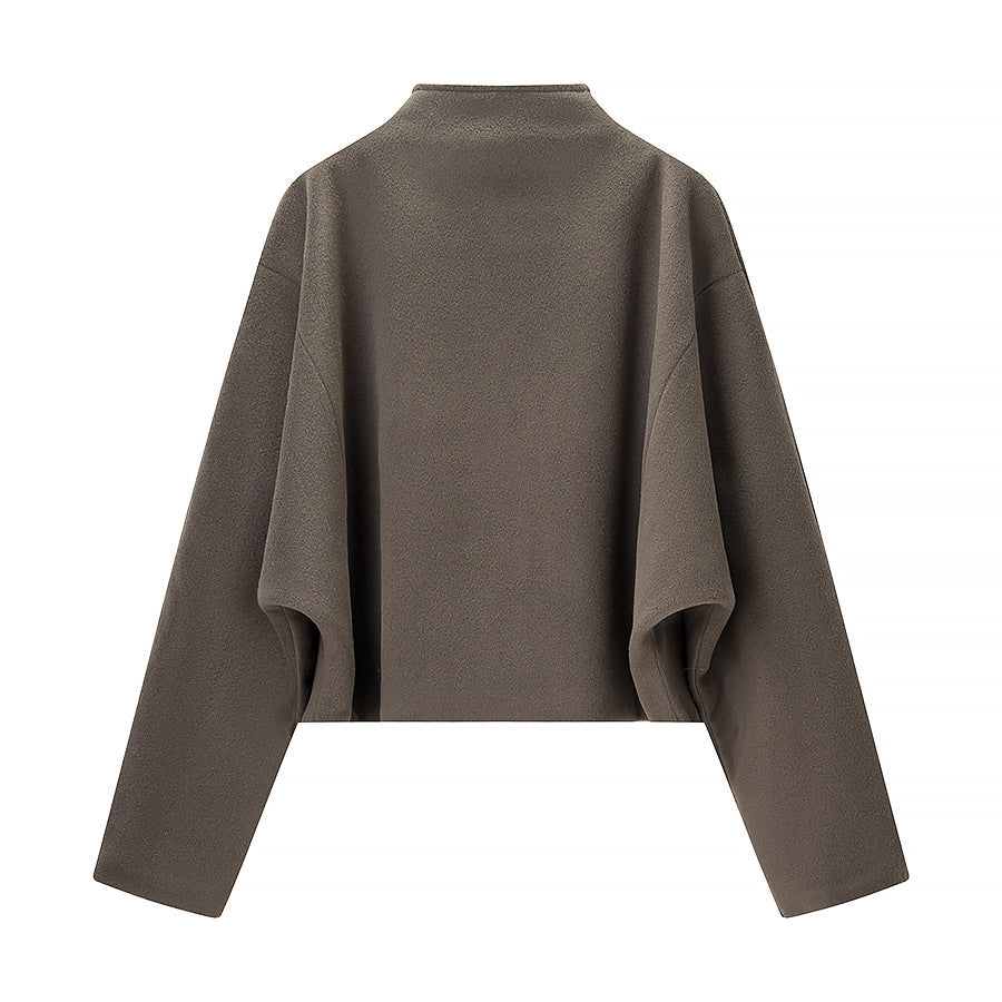 Women short cut fleece jacket with stand-up collar and full-length zipper Mune Fashion