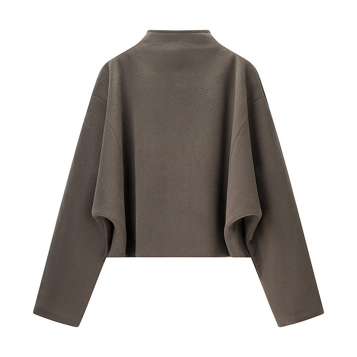 Women short cut fleece jacket with stand-up collar and full-length zipper Mune Fashion