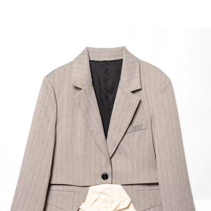 Women's Tailored Pinstripe Blazer with Contrast Belt and Notched Collar Mune Fashion