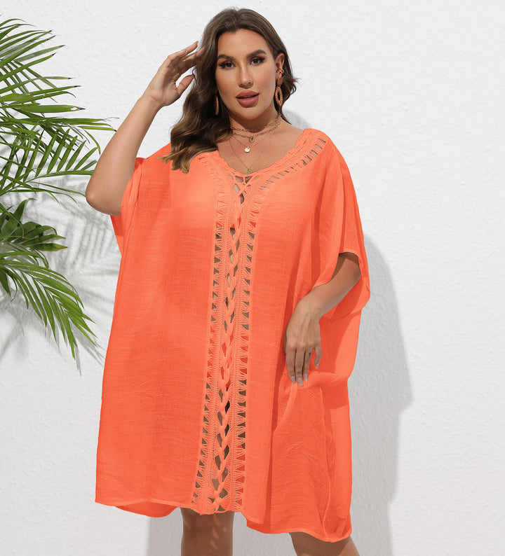 Women Airy Beach Kimono with Decorative Crochet Lace Mune Fashion