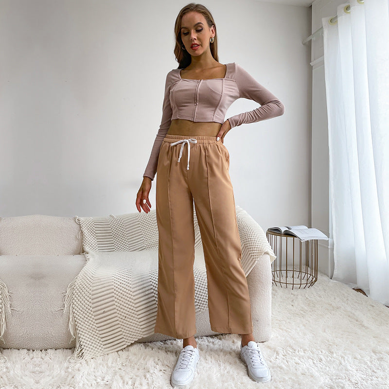 Women's relaxed pants with elastic waistband, drawstring and crease Mune Fashion