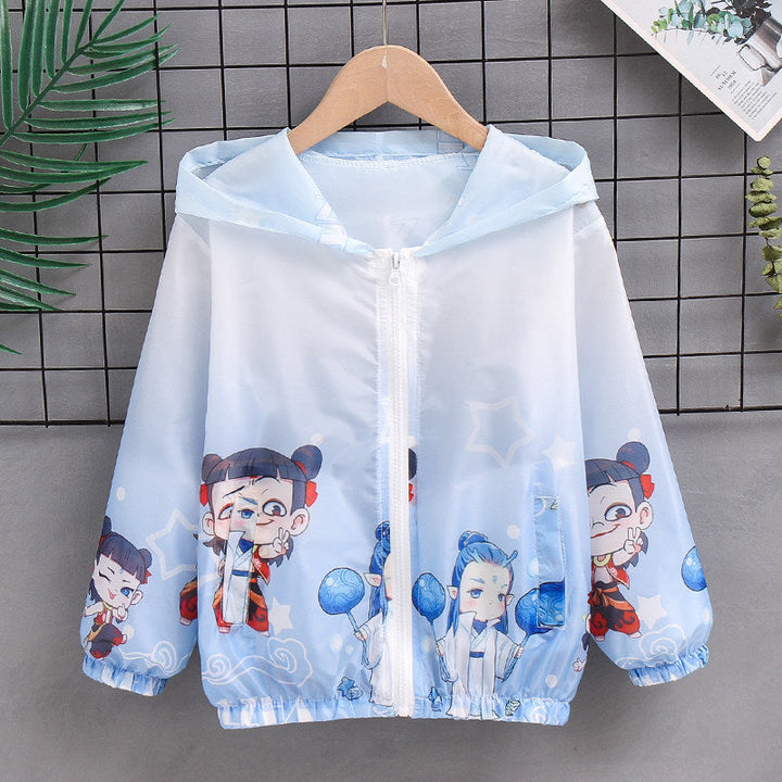 Unisex nan lightweight children's rain jacket with hood and cartoon motif water-repellent windproof Mune Fashion