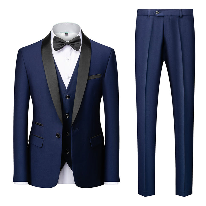 Men's single-breasted tuxedo with shawl collar, vest, and slim fit dress pants Mune Fashion