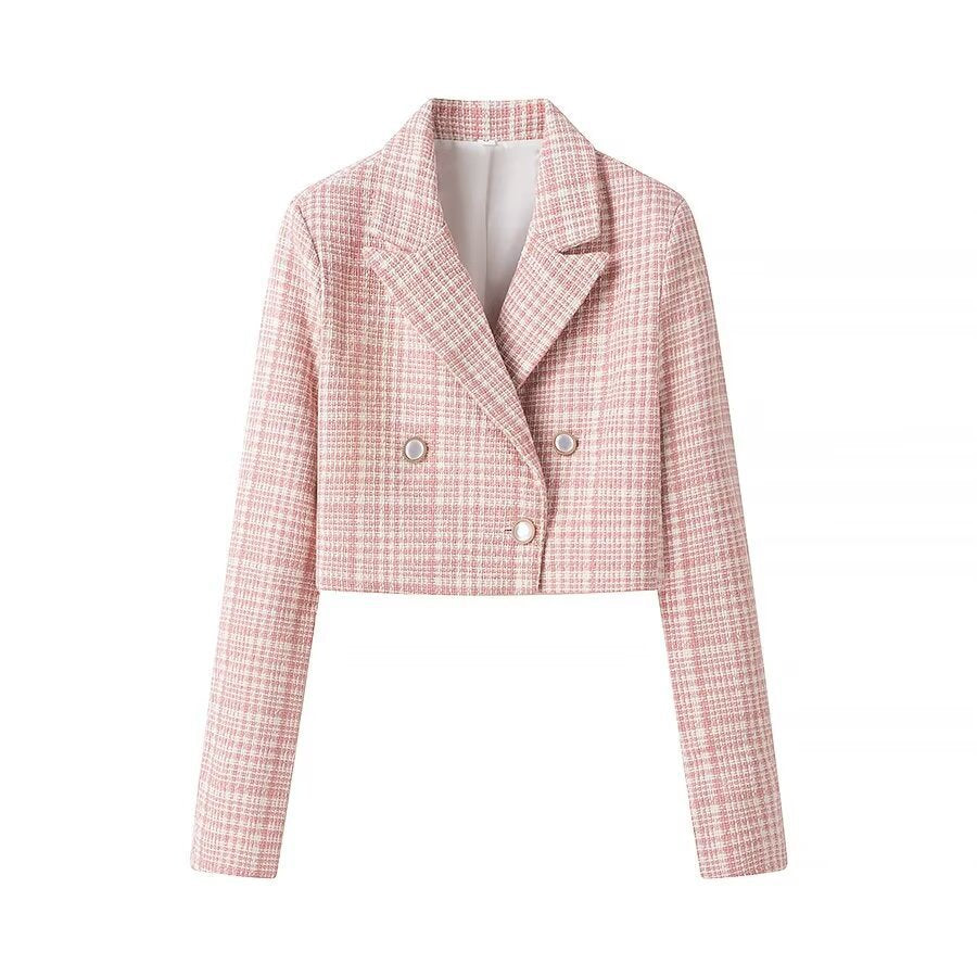 Women's Short Blazer in Boucle Tweed with Lapel Collar and Decorative Buttons Mune Fashion