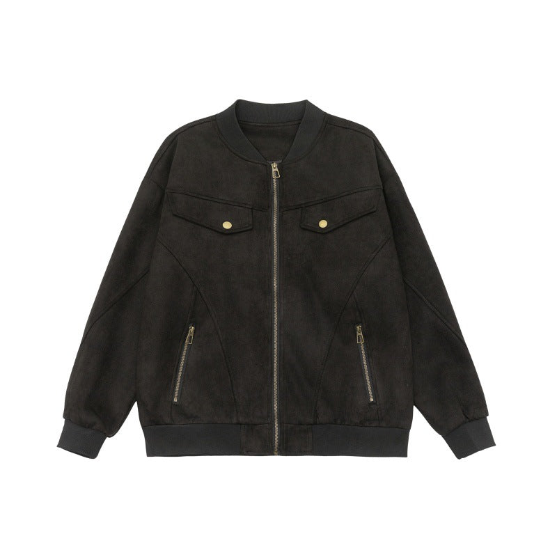 Unisex short jacket in vintage suede look with chest flaps, zip pockets and ribbed cuffs Mune Fashion