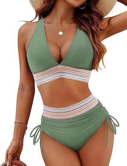 Women's High-Cut Bikini with V-Neckline and Ruffled Detail Mune Fashion