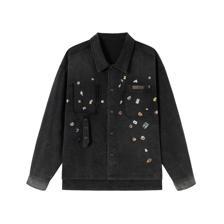 Men's overshirt made of denim with applied pin patches and used details Mune Fashion