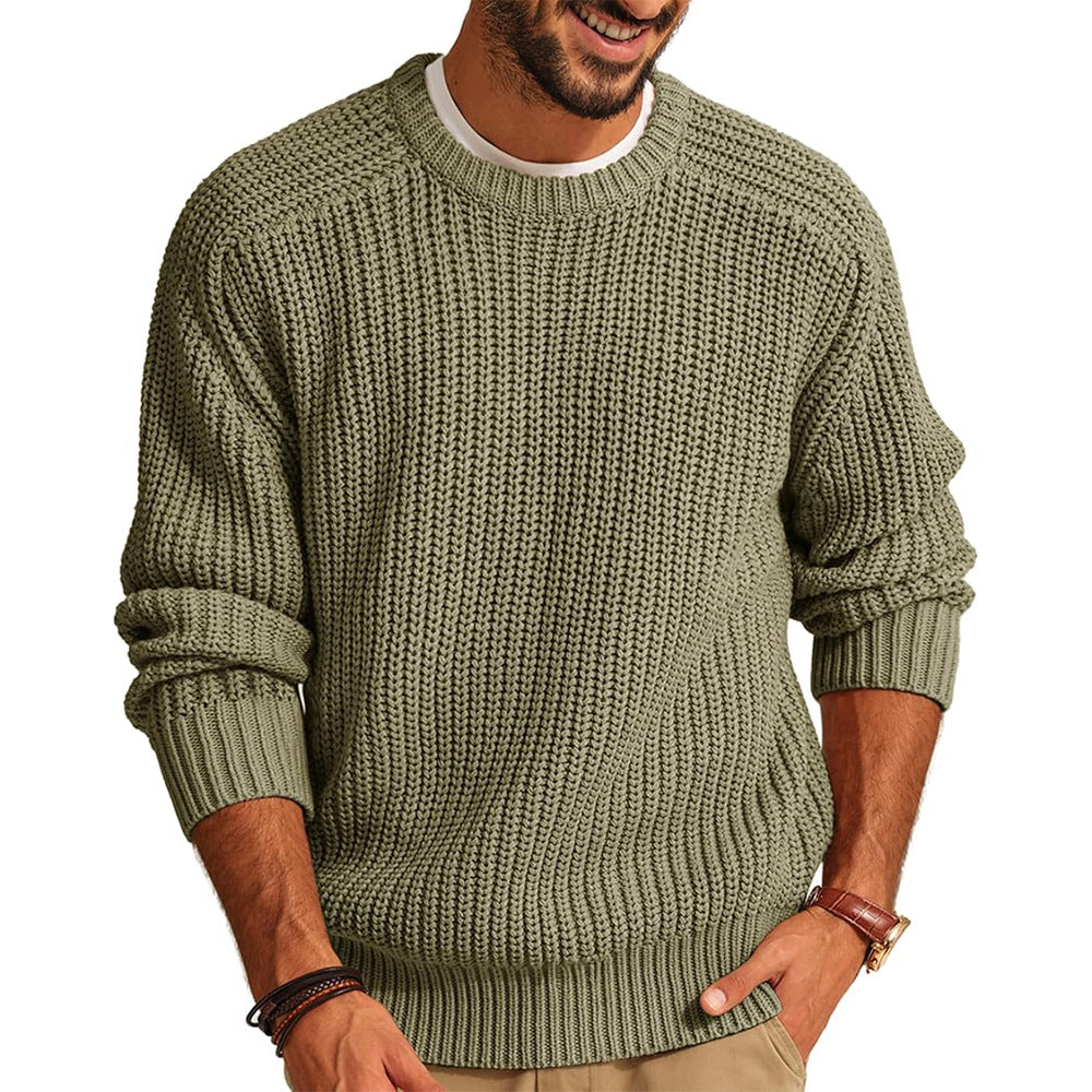 Men's Chunky Knit Pullover with Round Neck and Casual Fit Mune