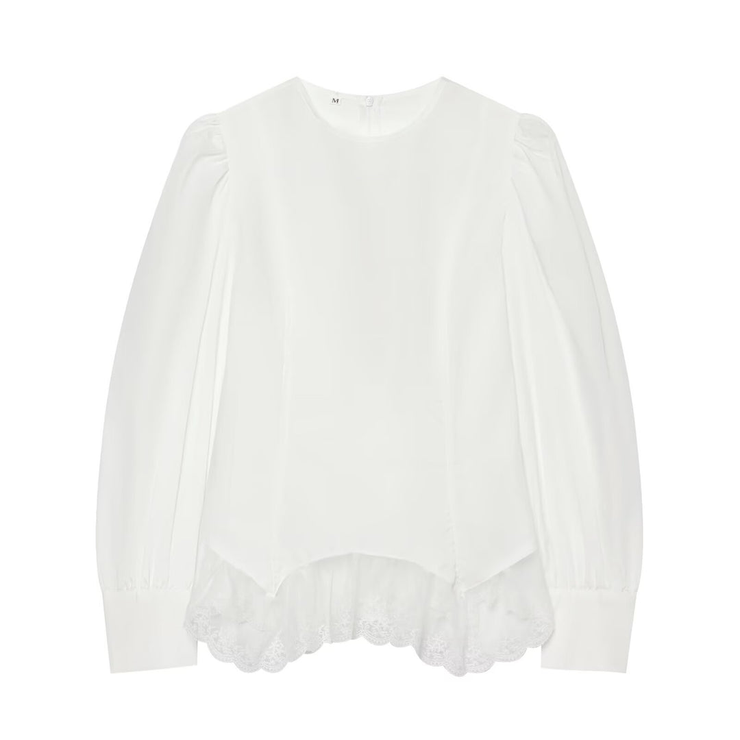 Women's blouse with volume sleeves and lace trim Mune Fashion