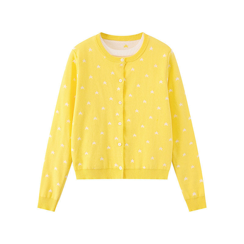 Women's fine-knit cardigan with star jacquard, round neck and button closure Mune Fashion
