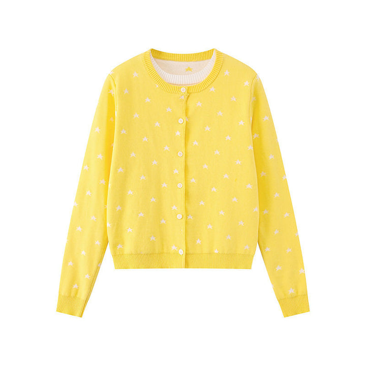 Women's fine-knit cardigan with star jacquard, round neck and button closure Mune Fashion