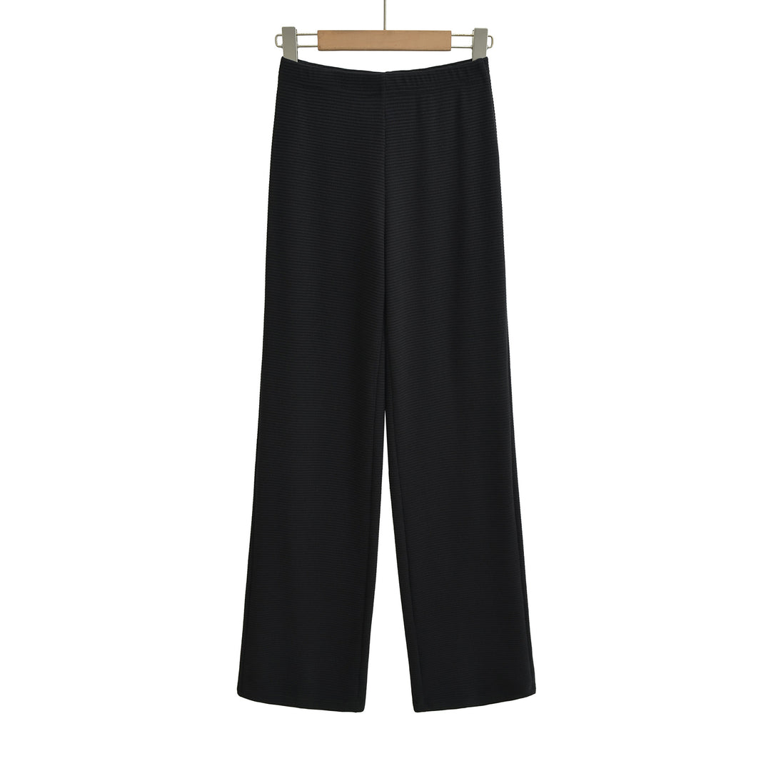 Women's wide knit pants with waffle structure and high waistband Mune Fashion