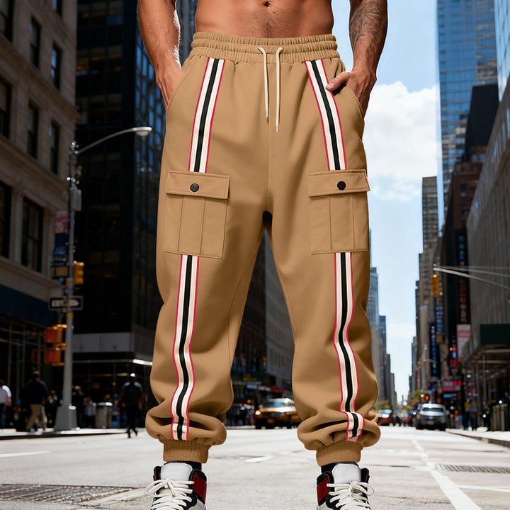 Men's cargo joggers in urban streetwear look with contrast stripes and flap pockets Mune Fashion