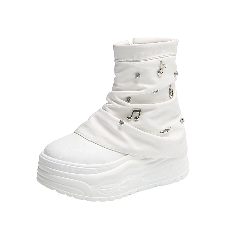Ladies' ankle boots with gathered shaft and musical note decorative appliqués Mune Fashion