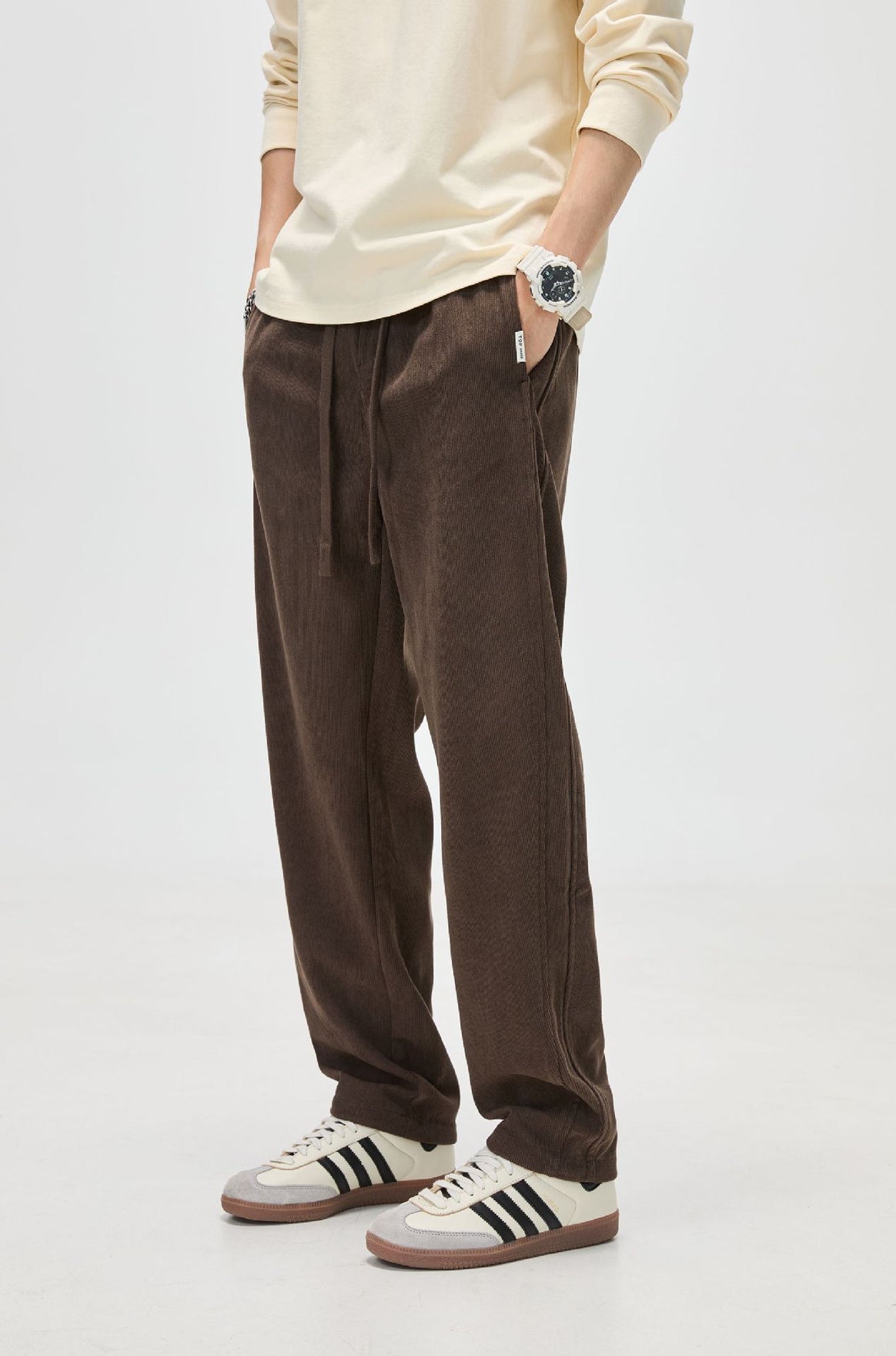 Men's corduroy pants with drawstring and straight leg Mune Fashion