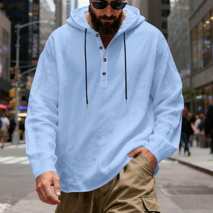 Men's lightweight hooded shirt with button placket made of linen blend and relaxed fit Mune Fashion