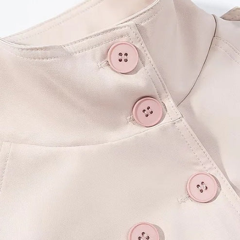 Women's Cropped Trench Coat in Boxy Cut with Stand Collar, Epaulettes and Waist Belt Mune Fashion