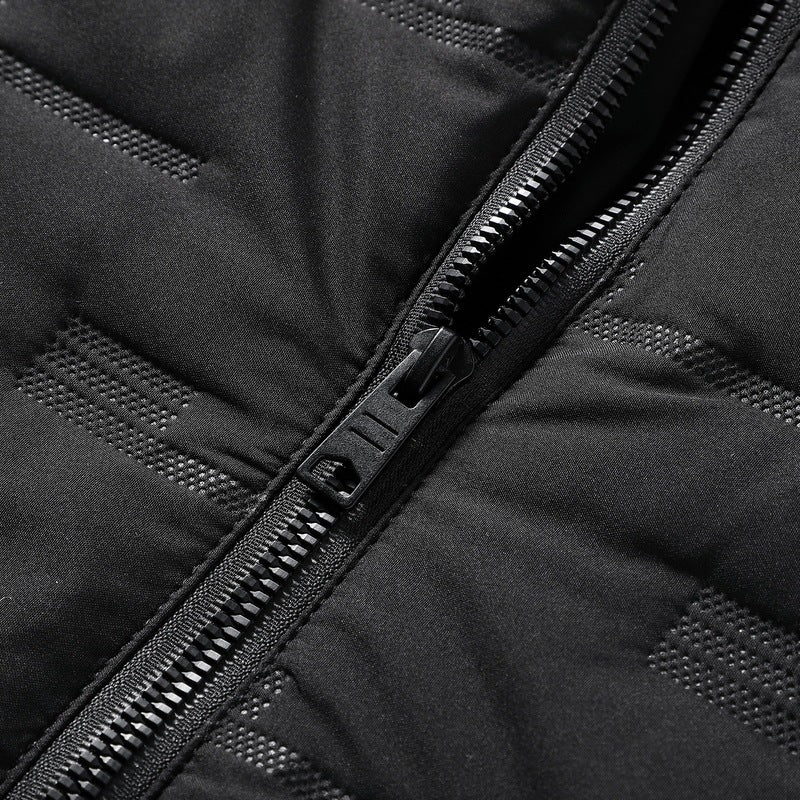 Men's padded hooded jacket with geometric quilting and windproof hem Mune Fashion