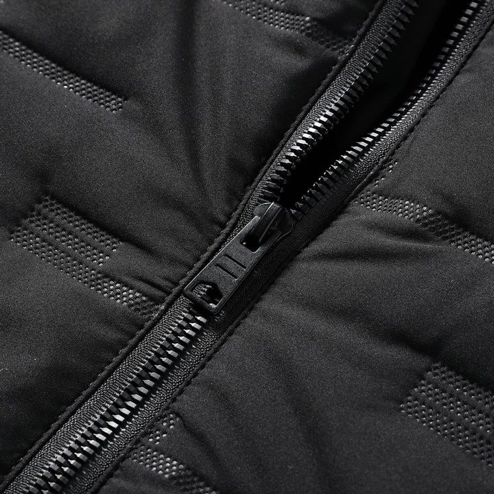 Men's Padded Quilted Jacket with Hood and Geometric Quilting Mune Fashion