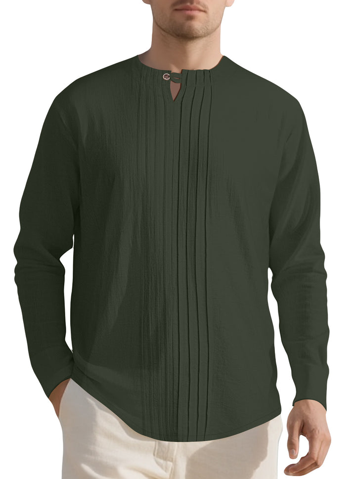Men's Naan light structured tunic shirt with stand-up collar, pleats and loop button Mune Fashion